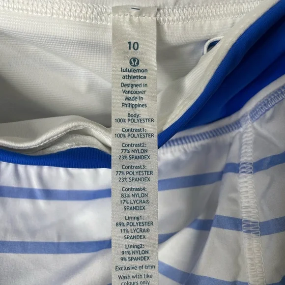 Lululemon Speed Shorts Deauville Stripe Blue and White, Size 10 New